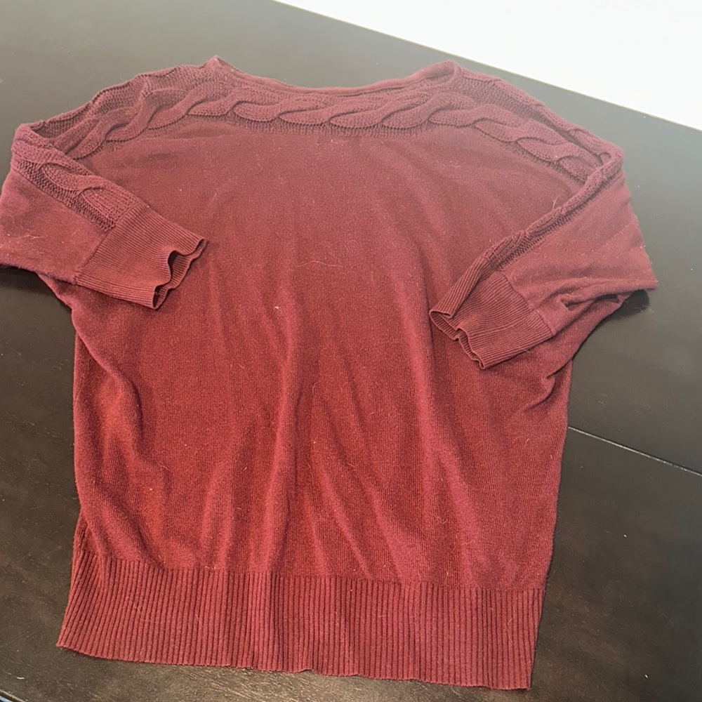 Burgundy Knit Sweater with Cable Detail